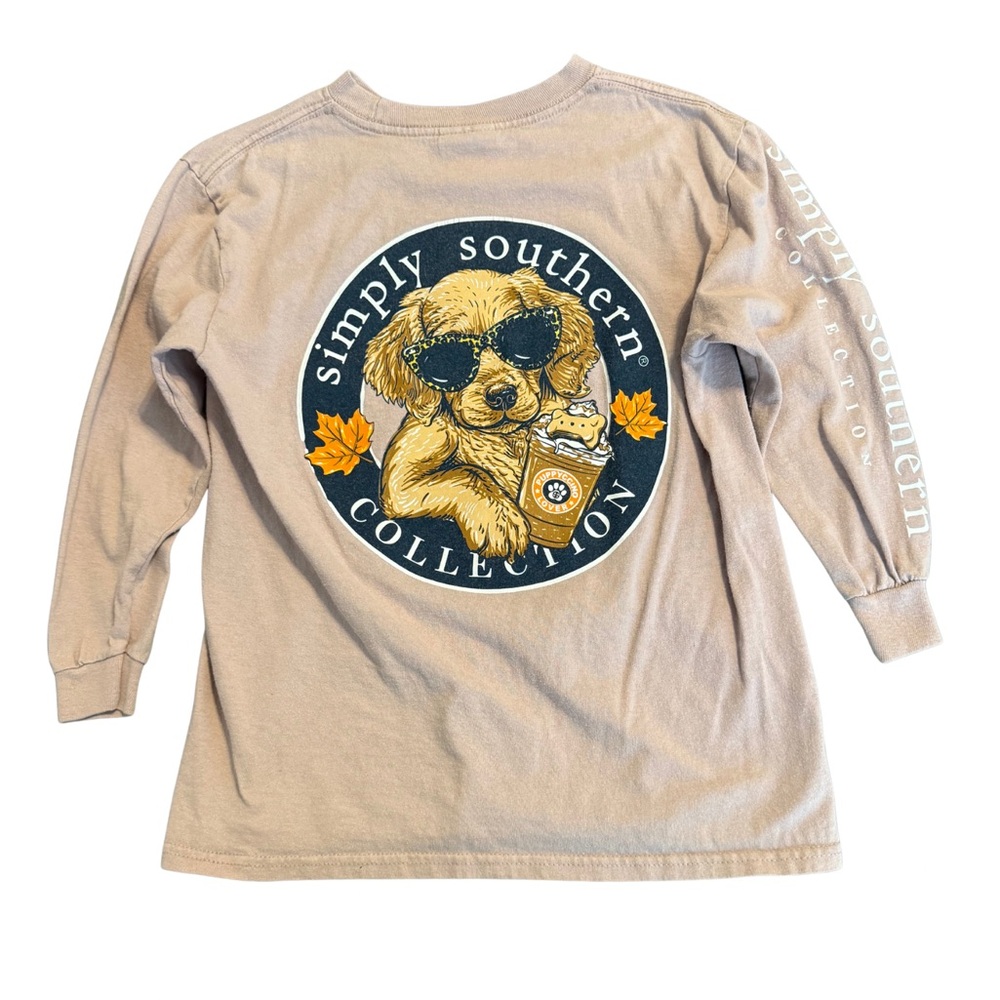 Simply Southern Kids Beige Long Sleeve Tee with Sunglasses Puppy